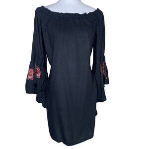 Feathers Women's Black Floral Embroidery Ruffle Midi Mini Dress Whimsygoth XL